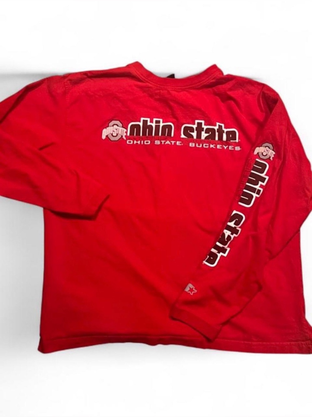STARTER Red Ohio State Long-Sleeve Tee with Sleeve Graphic#Y2K